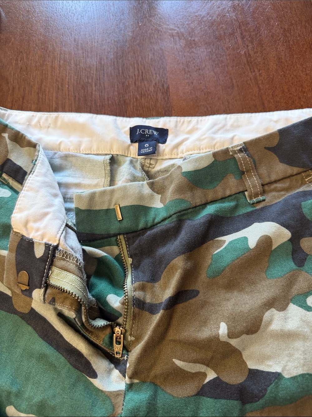 J. Crew Women's Camo Cargo Shorts in Green/Brown
